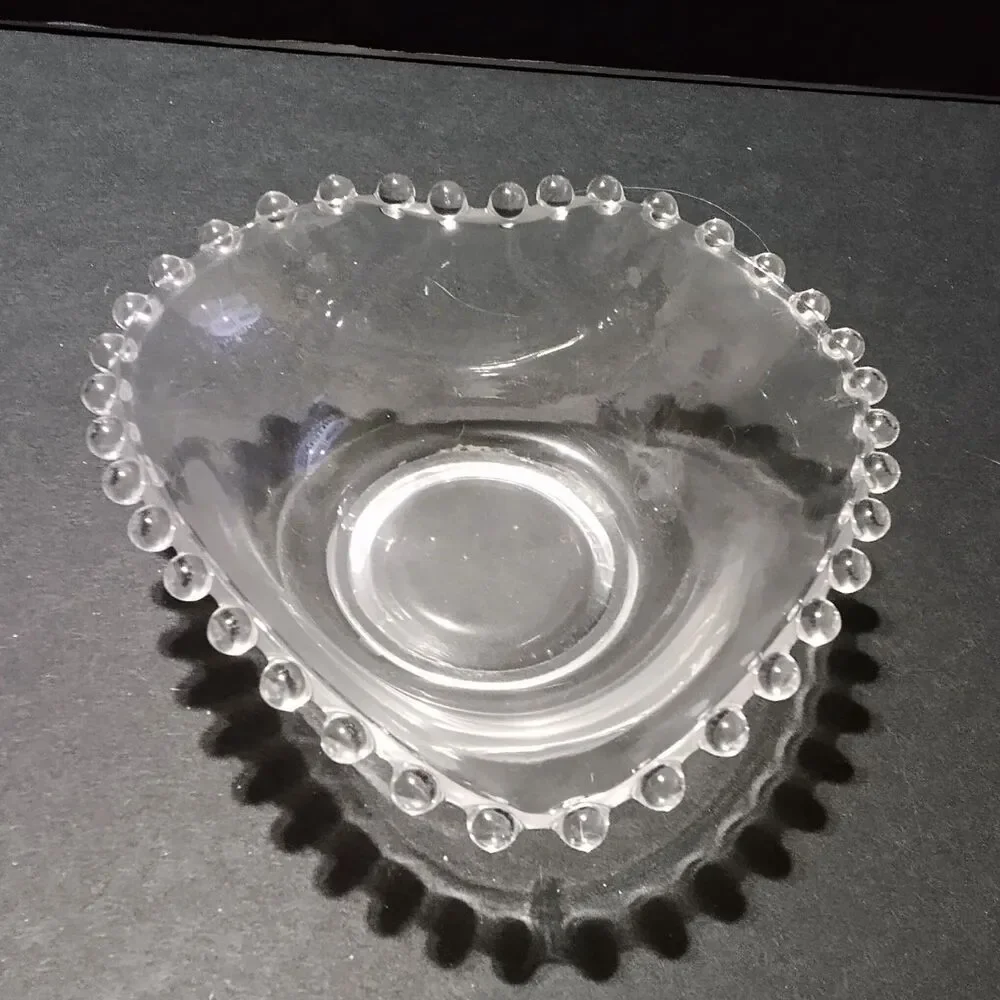 Vintage Imperial Glass Candlewick Heart Shaped Bowl Clear Beaded Edge Candy Dish